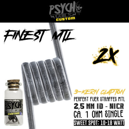 Handmade – MTL Coils – 3-Kern Fine Fused Clapton – 1 Ohm – 2,5 mm ID
